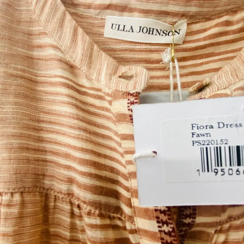 NEW Ulla Johnson Fiora Striped Shirt Dress Medium Sz 8 Beige Tan Brown Feminine